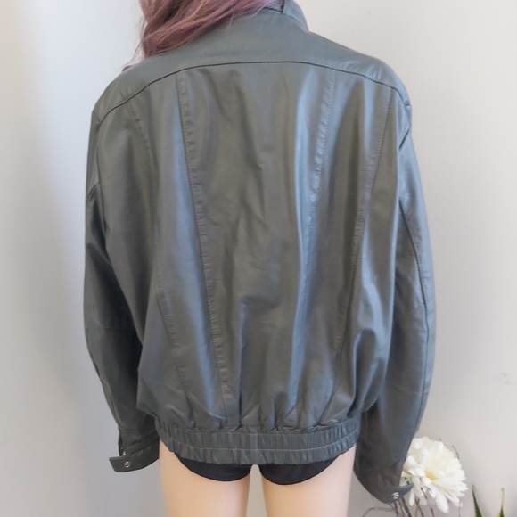 Mario Delfino vintage leather bomber jacket gray zip up moto biker - Picture 8 of 16
